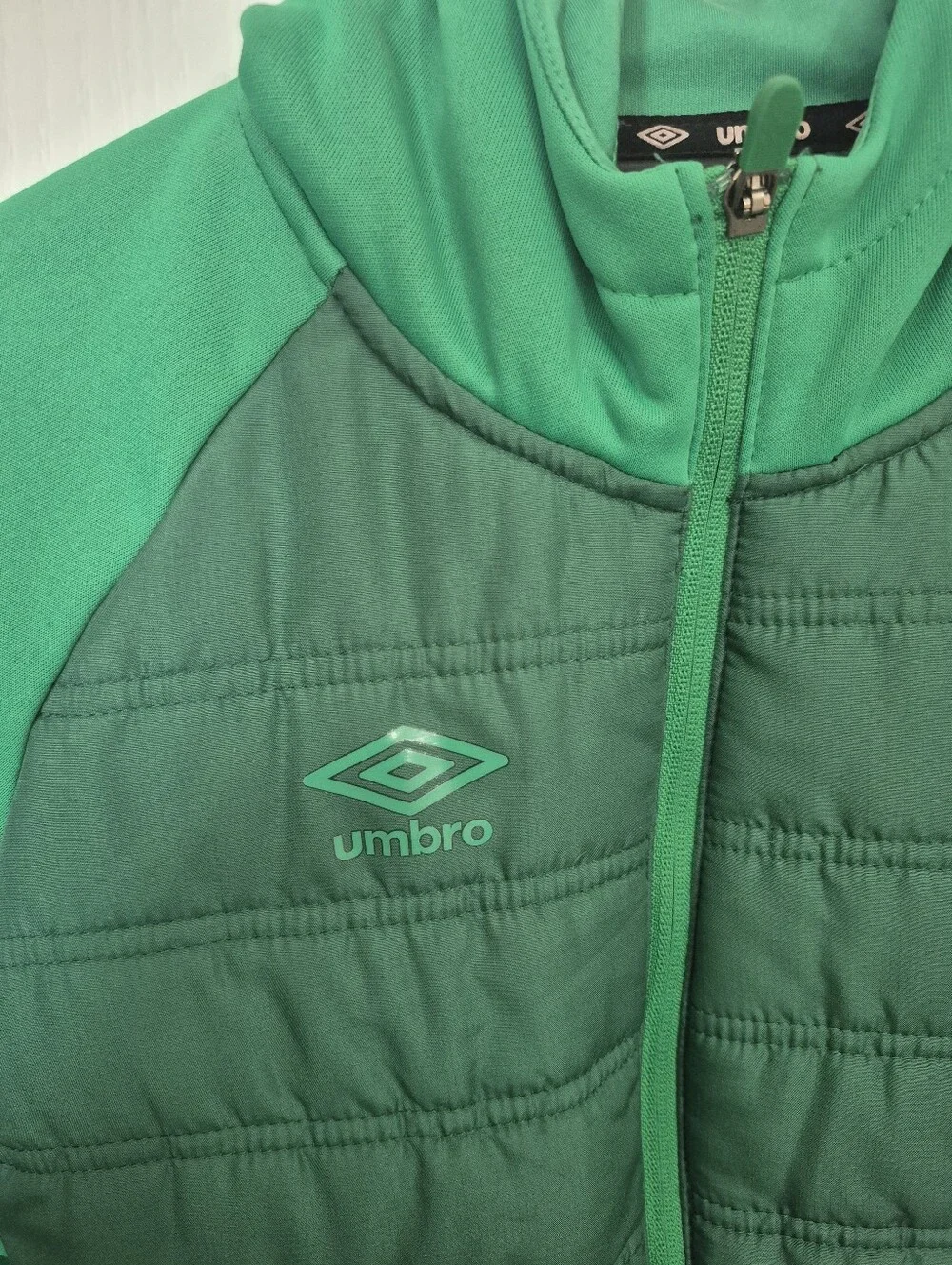 Umbro Boy's or Girl's Two-Tone Green Quilted Hooded Jacket